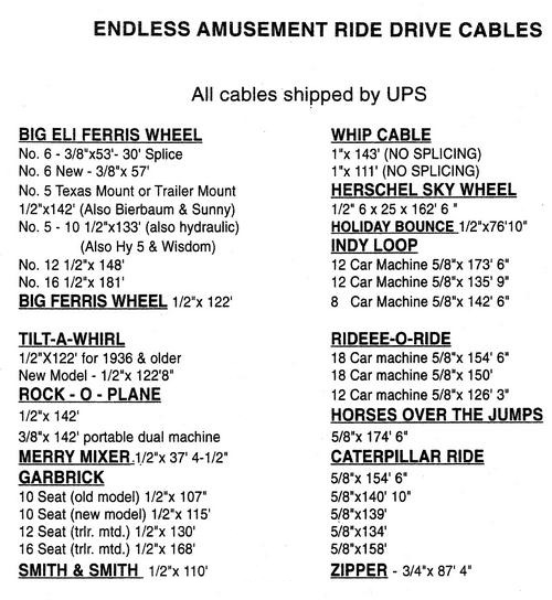 Amusement Ride Drive Cables